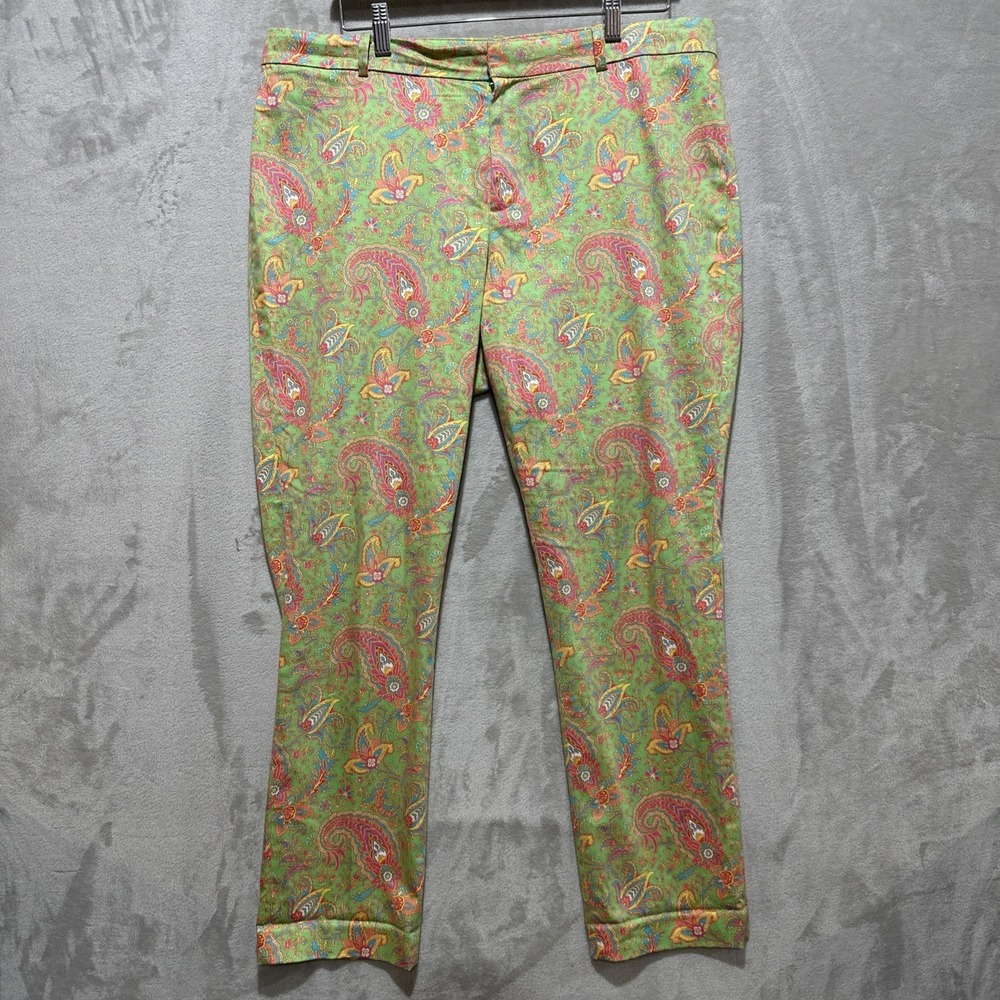 Lauren Ralph Lauren Women's Pink Green Paisley Floral Print Pants Size 14